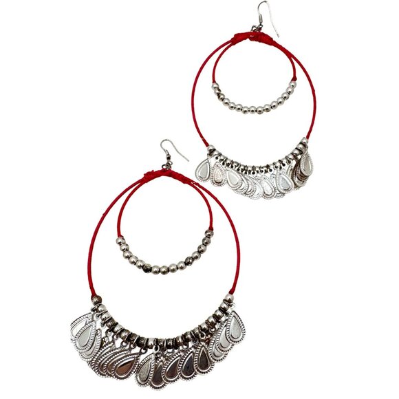 Large Boho Pink Wrap Wire Hoop Earrings Oval Shape Countrycore Barbie Chic - Picture 2 of 7